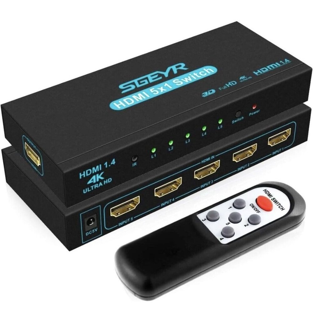 HDMI Switch SGEYR 5x1 HDMI Switcher 5 in 1 Out HDMI Switch Selector 5 Port Bo...